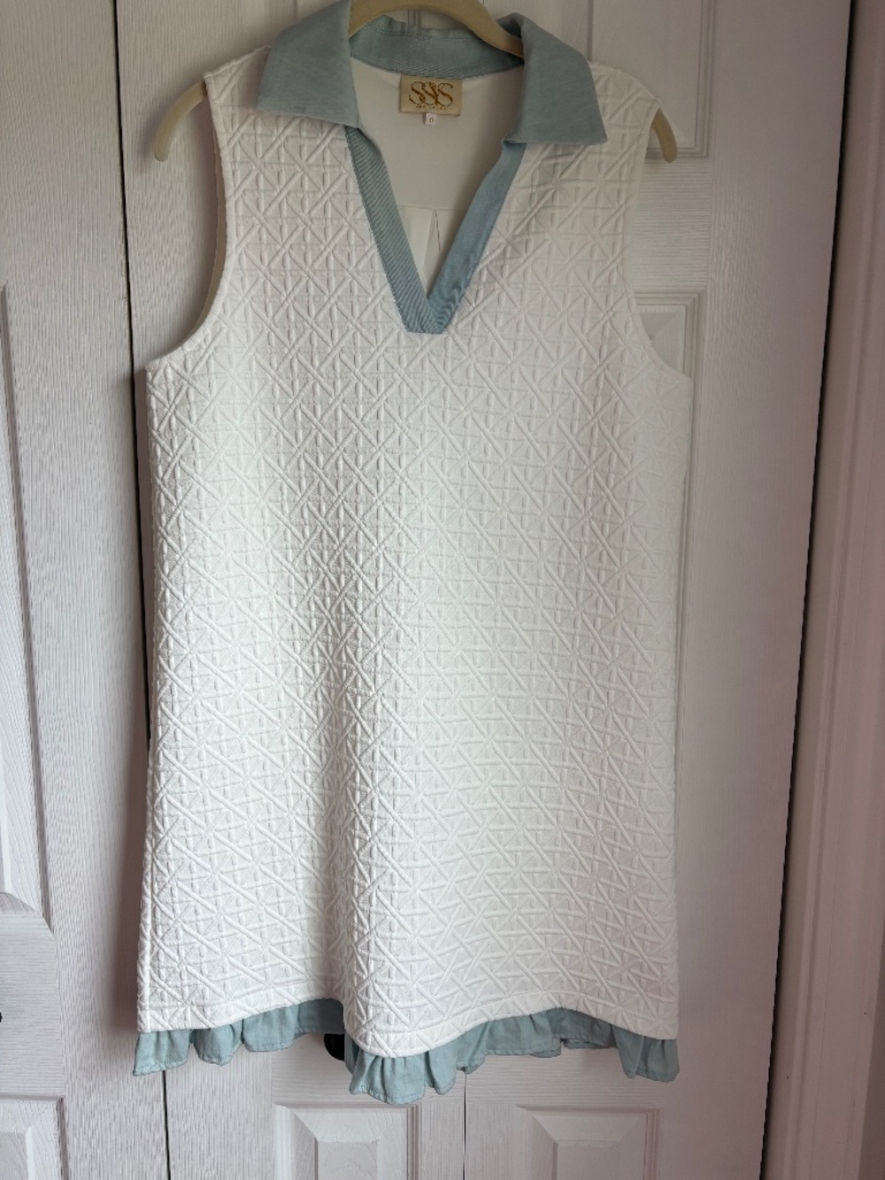 SSYS/ white Quilted dress/ Chambray Trim/ New/ Size S